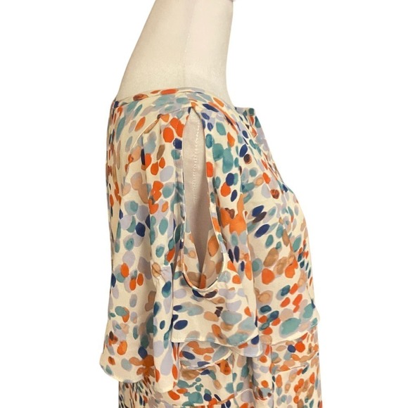 Anthro Maeve Womens Multicolor Cold Shoulder V Neck Spotted Shift Dress Sz Small - Picture 8 of 10